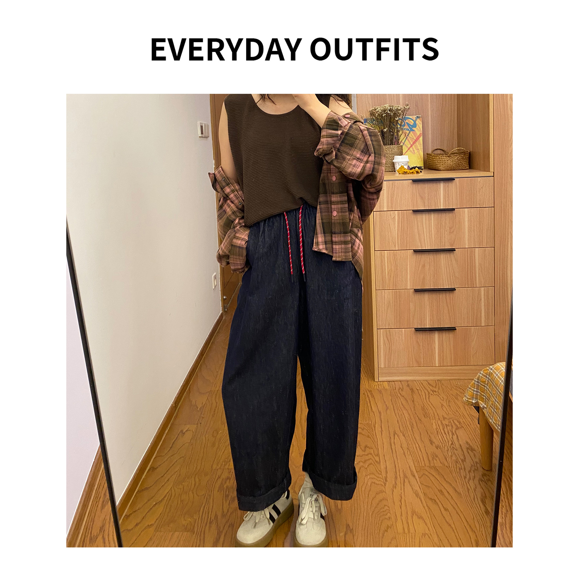 XH-RIDA··抽绳老爹裤5B22休闲百搭小众春季复古宽松显瘦6059