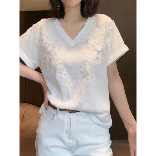 设计感小众百搭V领短袖T恤女2026