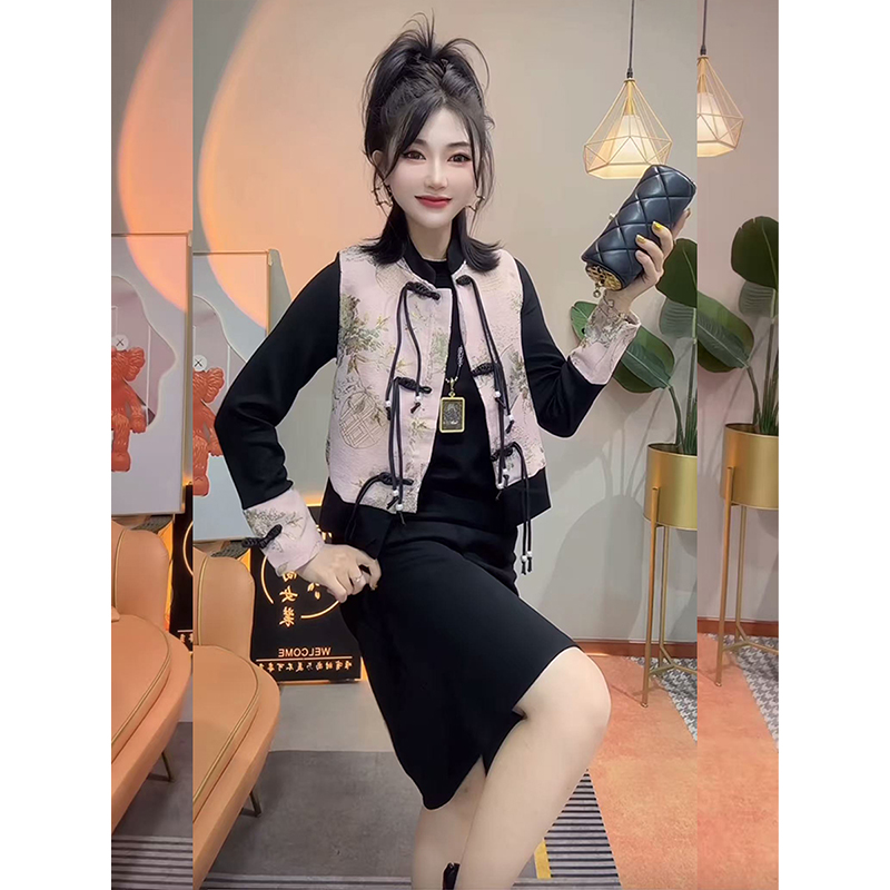 新中式气质马甲连衣裙两件套女