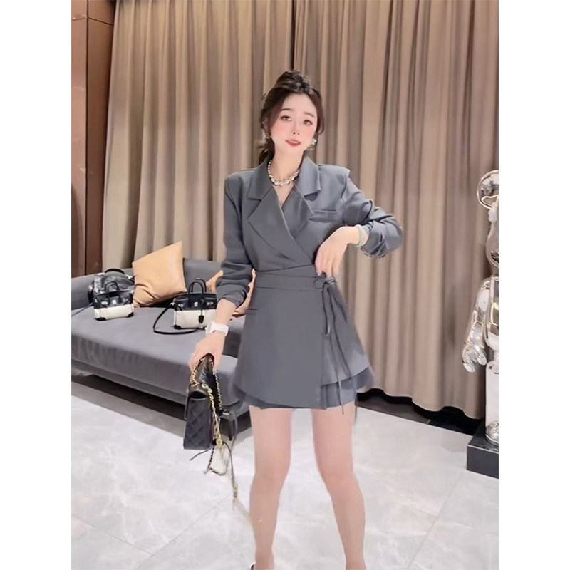 韩版不规则收腰中长款西装裙2025春夏气质显瘦设计感叠加西装套装,女装/女士精品,时尚套装,淘宝优惠券,粉丝福利购,淘宝优惠卷