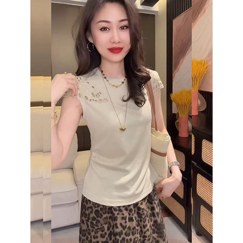 韩版时尚设计感小众镂空短袖T恤