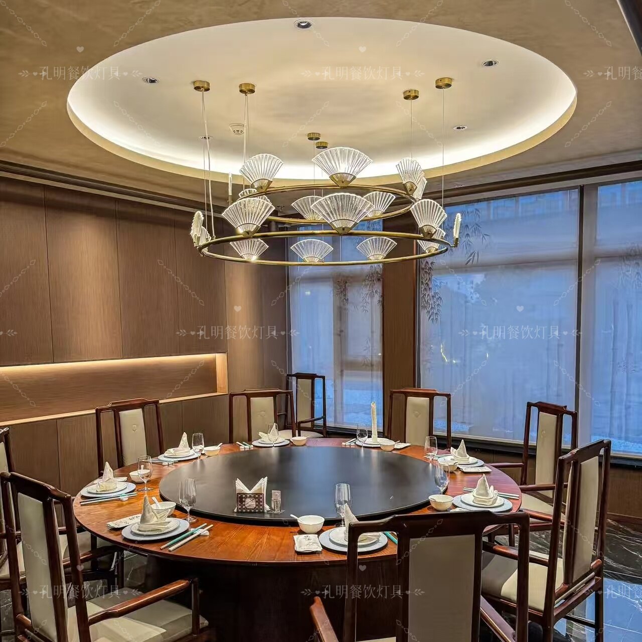 简约大气新中式吊灯酒店大堂包厢包间饭店包房灯会所餐厅扇子灯具