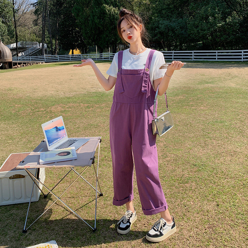 现货2024韩版减龄两色背带裤B121-货号2327-P95-K148,女装休闲裤,昱儿e优优
