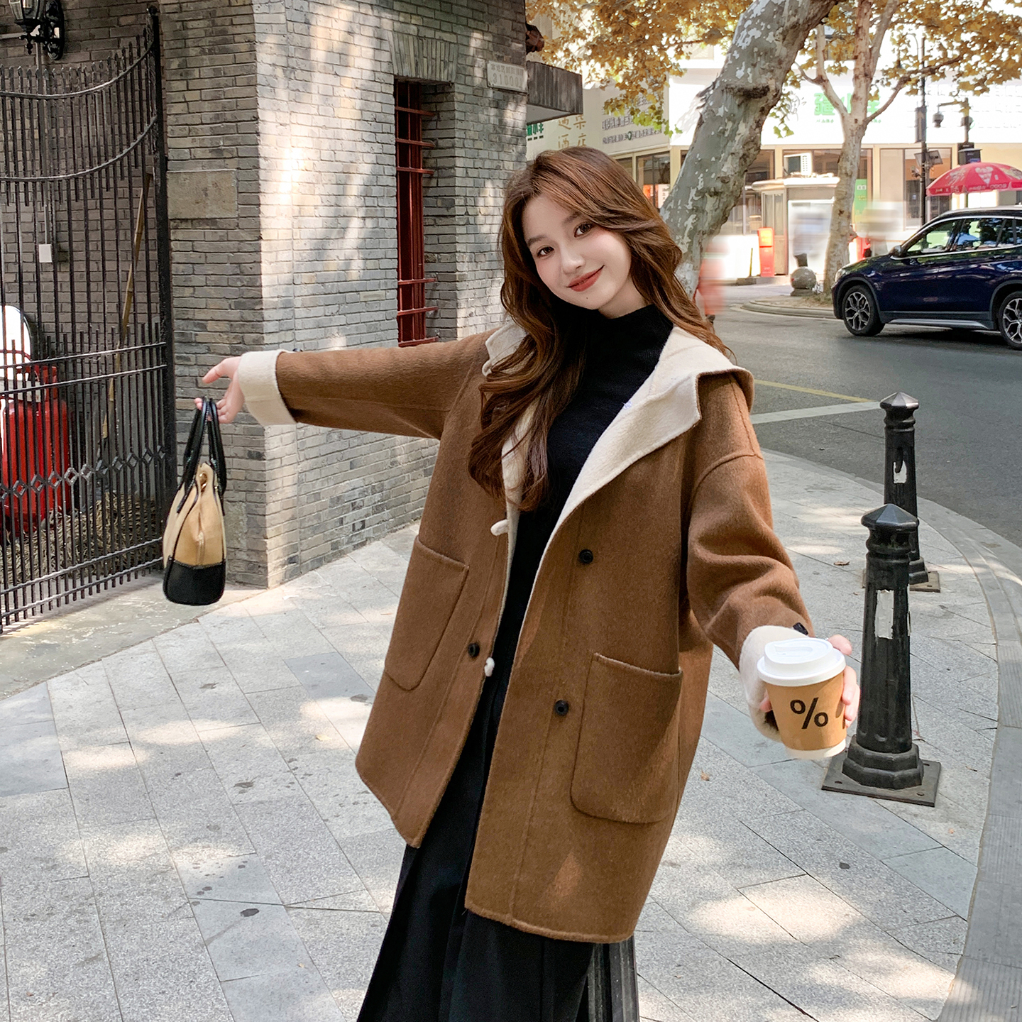 新品现货韩版咖色撞色双面羊绒外套浙宝B121-货号2570-p255-K378,女装毛呢外套,昱儿e优优 新品现货韩版咖色撞色双面羊绒外套浙宝B121-货号2570-p255-K378,女装毛呢外套,昱儿e优优