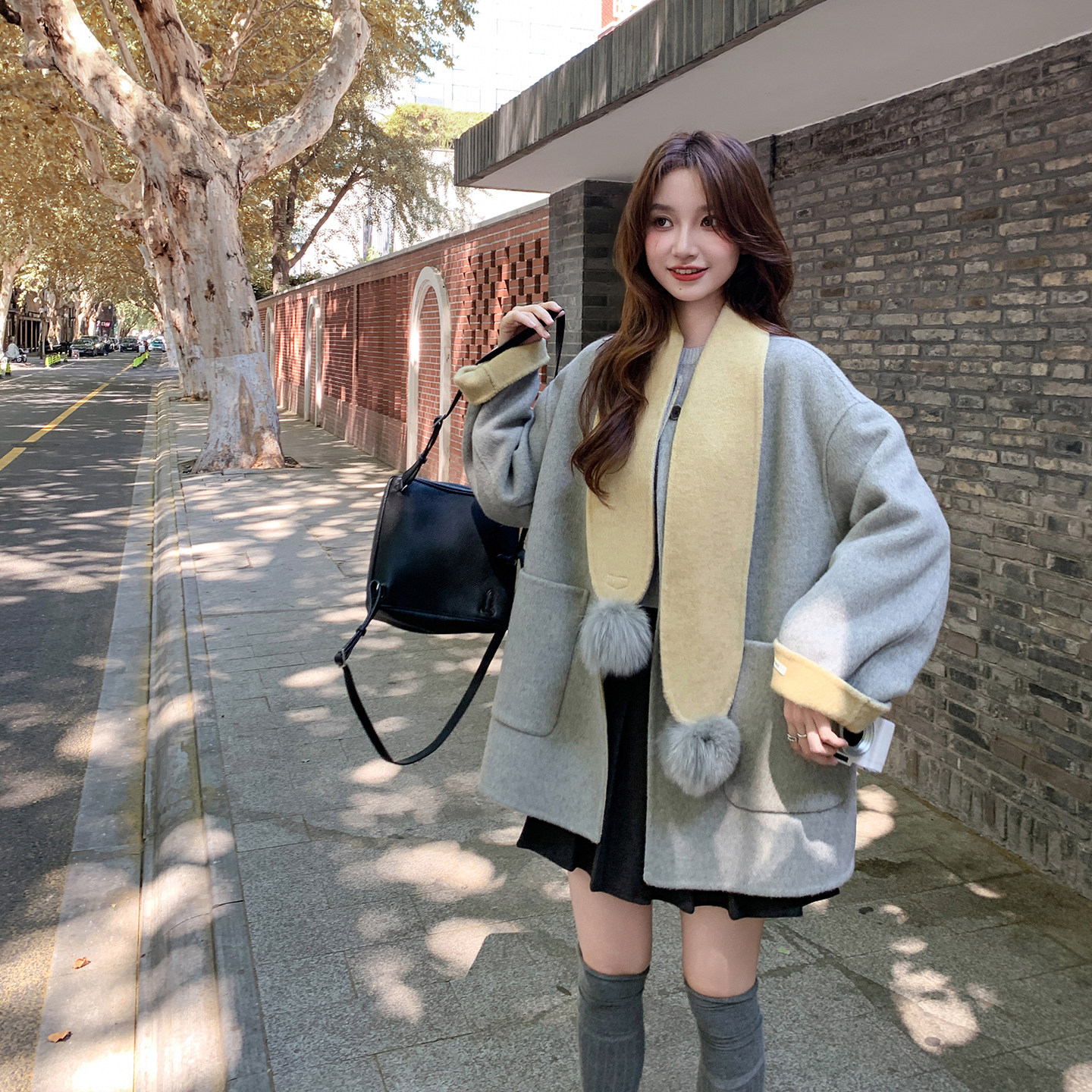 新品现货韩版送围巾双面羊绒大衣浙宝B121-货号2572-p265-K388,女装毛呢外套,昱儿e优优