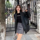 炸街黑色西装式皮衣外套女春秋2025新款pu皮西服又酷又飒，女装皮衣，昱儿e优优