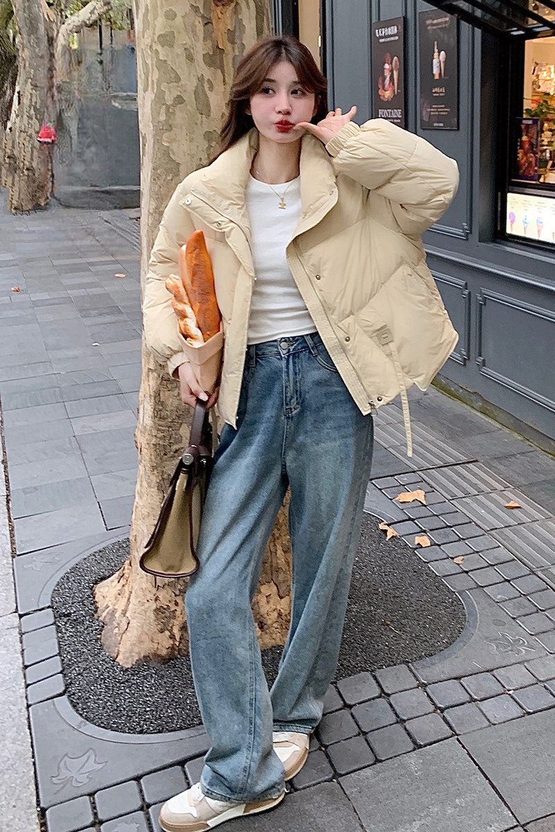 奶黄色立领羽绒棉服女冬季新款韩系加厚小个子减龄棉袄面包服棉衣,女装棉衣/棉服,昱儿e优优