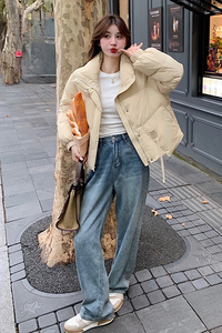 奶黄色立领羽绒棉服女冬季新款韩系加厚小个子减龄棉袄面包服棉衣图片