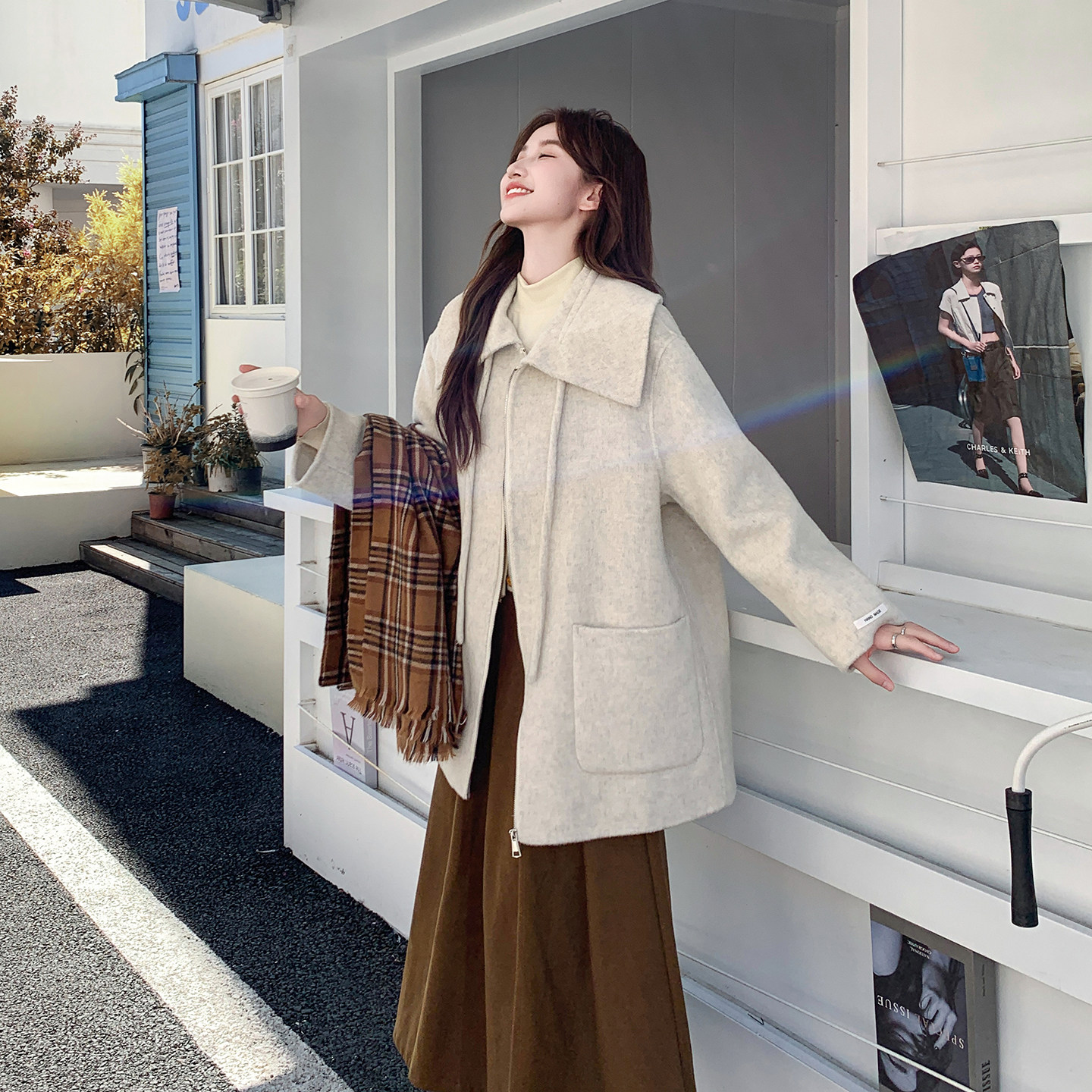 新品现货韩版大翻领双面羊绒外套浙宝B121-货号2561-p245-K358,女装毛呢外套,昱儿e优优