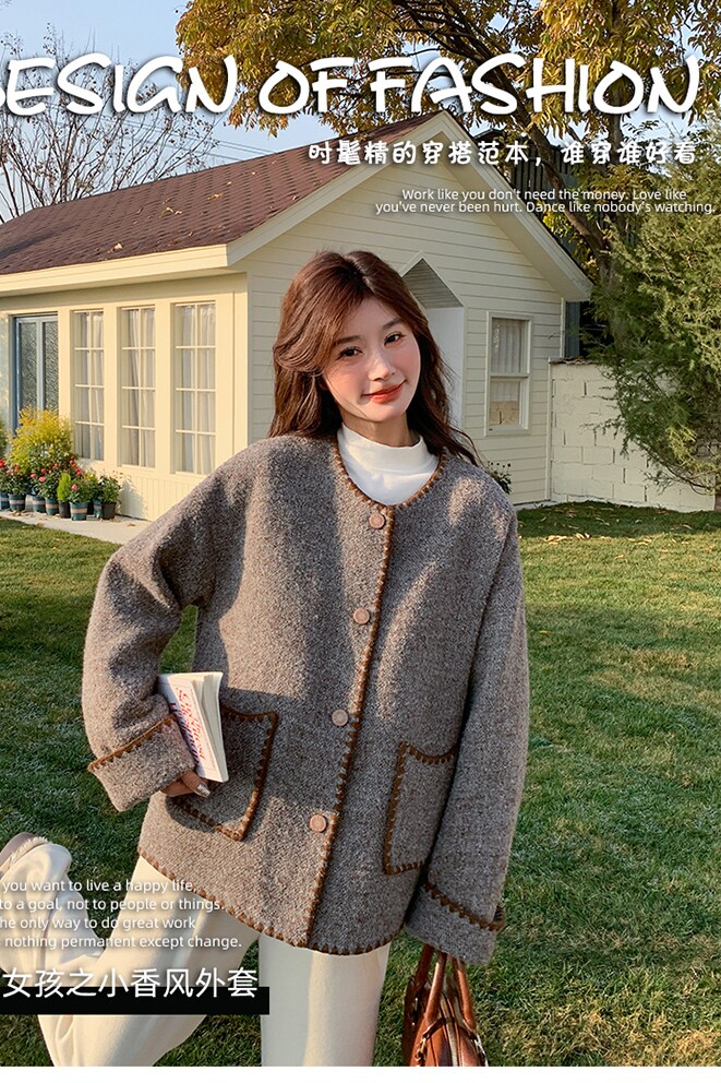 新品2025现货韩版小香风外套B121-货号2505-p185-K258,女装毛呢外套,昱儿e优优