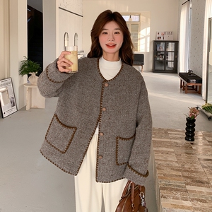 女薄款宽松型小香风常规款短外套气质女装毛绒可爱风小个子短款图片