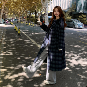 格纹连帽双面羊毛大衣女冬2025新款韩系学院风减龄长款毛呢外套潮图片