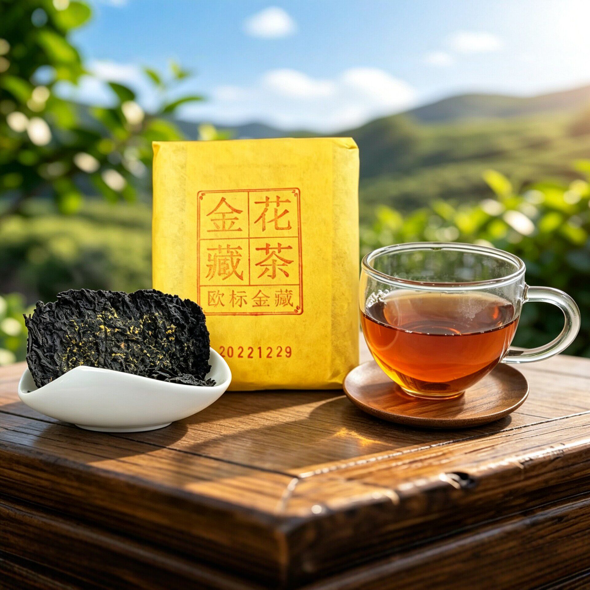 欧标一级金花藏茶2022雅安藏茶黑茶发酵糯香甜润滑甘雅州恒泰500g