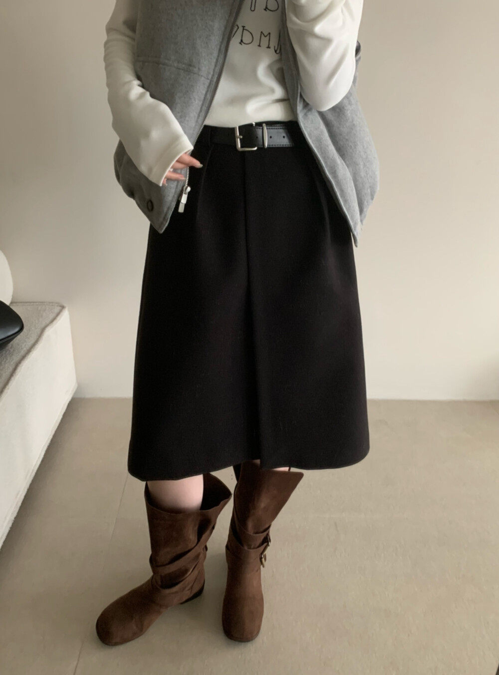 现货～BLESSED MOMENT通勤极简不规则中长半身裙(配腰带)  FQ1212