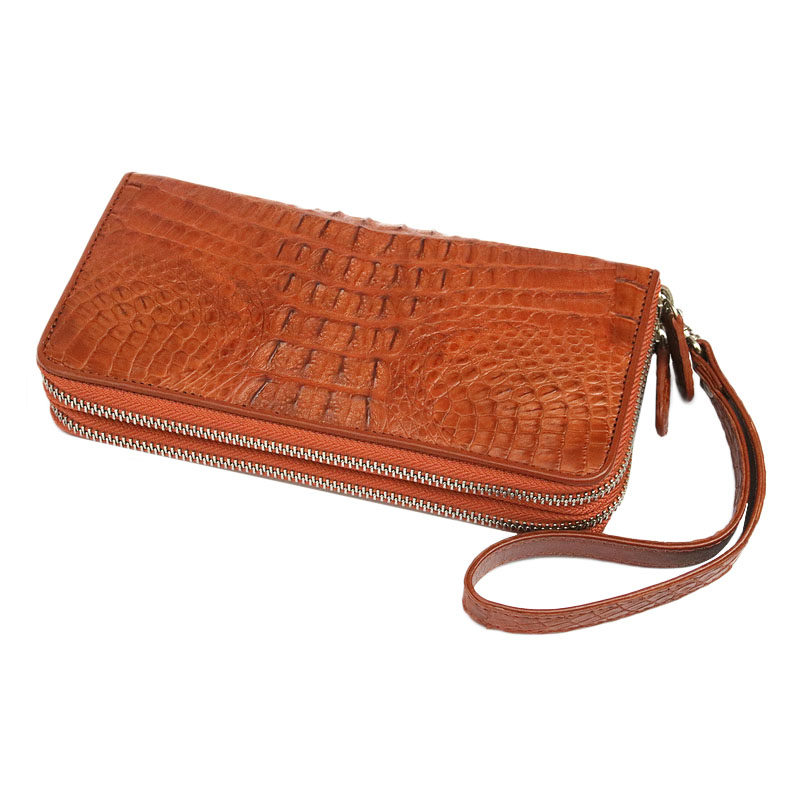 泰国天然纯正鳄鱼皮拉链钱包女士真皮时尚休闲背皮长款大钞钱夹
