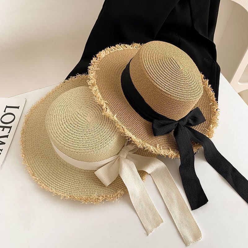 夏季大檐草帽蝴蝶结编织防晒海边