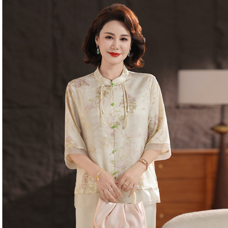 新中式妈妈装春夏T恤0