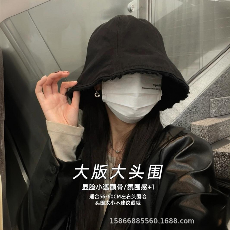 2025新款水洗做旧毛边水桶帽