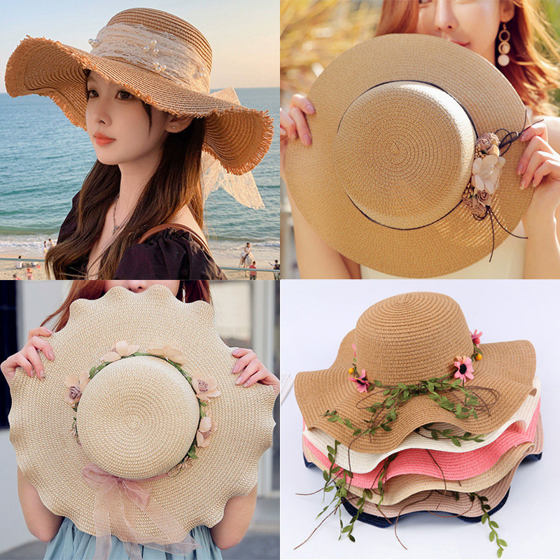 藤条蝴蝶结情侣草帽韩版沙滩防晒