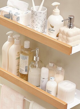 卫生间置物架免打孔壁挂式厕所浴室洗手间洗漱台原木化妆品收纳架