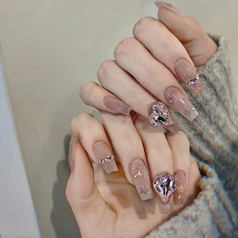 芭蕾风穿戴甲冰透闪粉星星爱心大