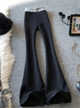 黑色微喇裤女秋冬季新款时尚显瘦修身拖地长裤垂感卫裤休闲马蹄裤