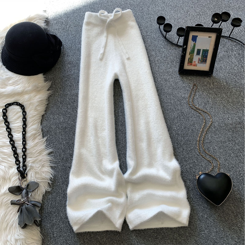 白色阔腿裤秋冬水貂绒针织裤女