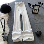 白色阔腿针织裤 宽松拖地水貂绒软糯垂感直筒休闲长裤 女秋冬季 新款