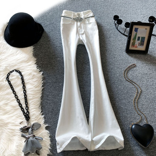 白色微喇牛仔裤女春季2026新款高腰设计感辣妹马蹄裤显瘦喇叭裤子