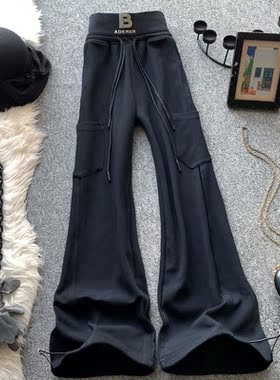 高腰垂感香蕉阔腿裤女秋冬加绒设计感宽松显瘦休闲拖地裤运动卫裤