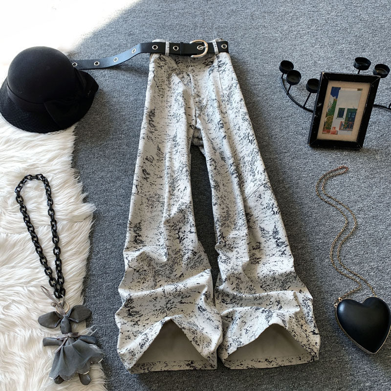 复古扎染阔腿牛仔裤女春季2026新款高腰宽松显瘦休闲美式弯刀裤子