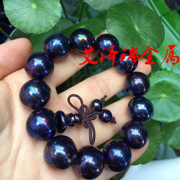钛马士革花纹手链 钛马珠串 高端钛合金大马士革手串钛马士革球