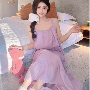 连衣裙可外穿人造棉家居服 棉绸吊带睡裙女夏长款 性感大码 薄款 无袖