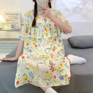 宽松200斤MM防凸点孕妇裙人造棉家居服睡衣 睡裙女棉绸夏加肥大码
