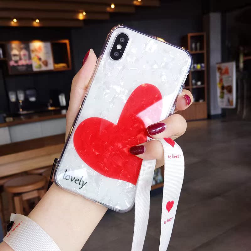 ¼òÔ¼°×É«±´¿Ç°®ÐÄ Æ»¹ûxÊÖ»ú¿ÇiPhone7plus/8/6s±£»¤Ì×Å®¿î´ø¹ÒÉþ