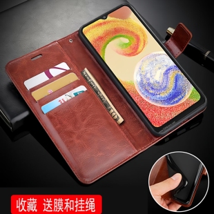 A045M钢化膜钱包款 适用三星GALAXY DS外壳翻盖A045F保护套皮夹samsung新款 A045F 硅胶全? A04手机壳6.5英寸SM