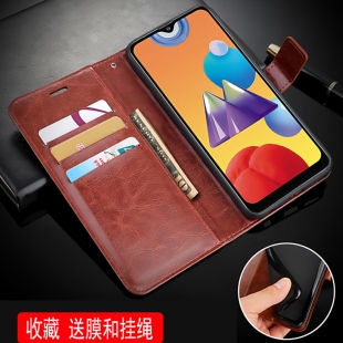 男士 适用三星Galaxy 新款 M017F保护套翻盖SM一M017F外壳6.2英寸Samsung钱包款 钢化膜全包插 M01s手机壳皮夹SM
