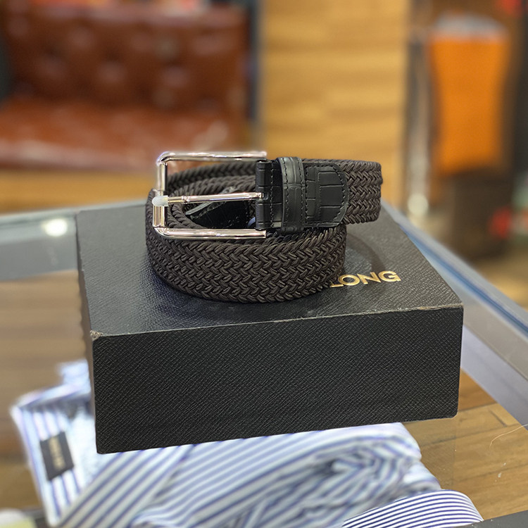 路卡迪龙男装正品四季时尚针扣编织拼牛皮弹力腰带皮带 370211003