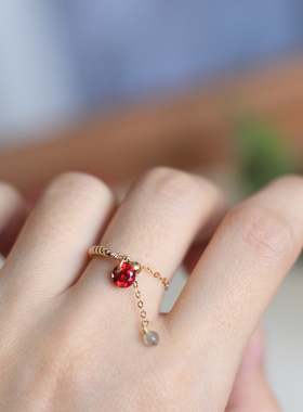 戒指包金可调节红宝石原创设计女