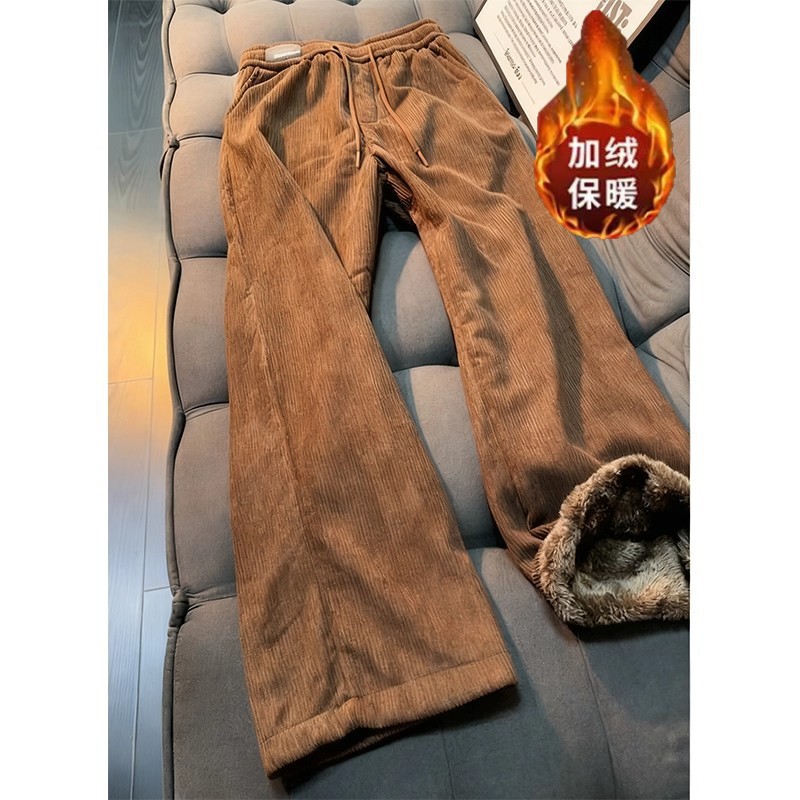 棕咖色麦穗纹提花休闲裤