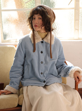 日系复古灯芯绒棉服外套女秋冬夹棉厚款小个子棉袄上衣外套655245