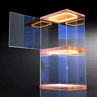 亚克力回型灯手办展示盒积木乐高模型透明防尘罩木质多尺寸收纳柜