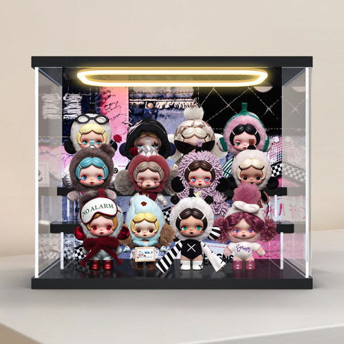 适用泡泡玛特SKULLPANDA不想不想系列SP毛绒盲盒灯光展示盒