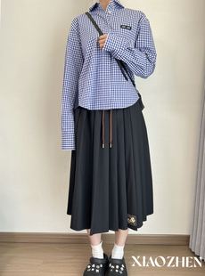 Record秋季 拼接短款 Journal 新款 百搭上衣 衬衫 polo领长袖