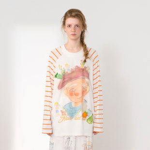 现货 爷爷与小孩卡通印花条纹长袖 CHEERi 新款 T恤 UPi2026夏季