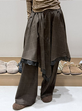 【现货】AndAnything假两件裤裙拼接蕾丝休闲长裤女25冬新款