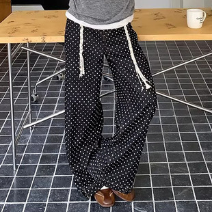 YANAG原创设计波点印花倒装腰头牛仔裤宽松简约复古轻奢精致裤子