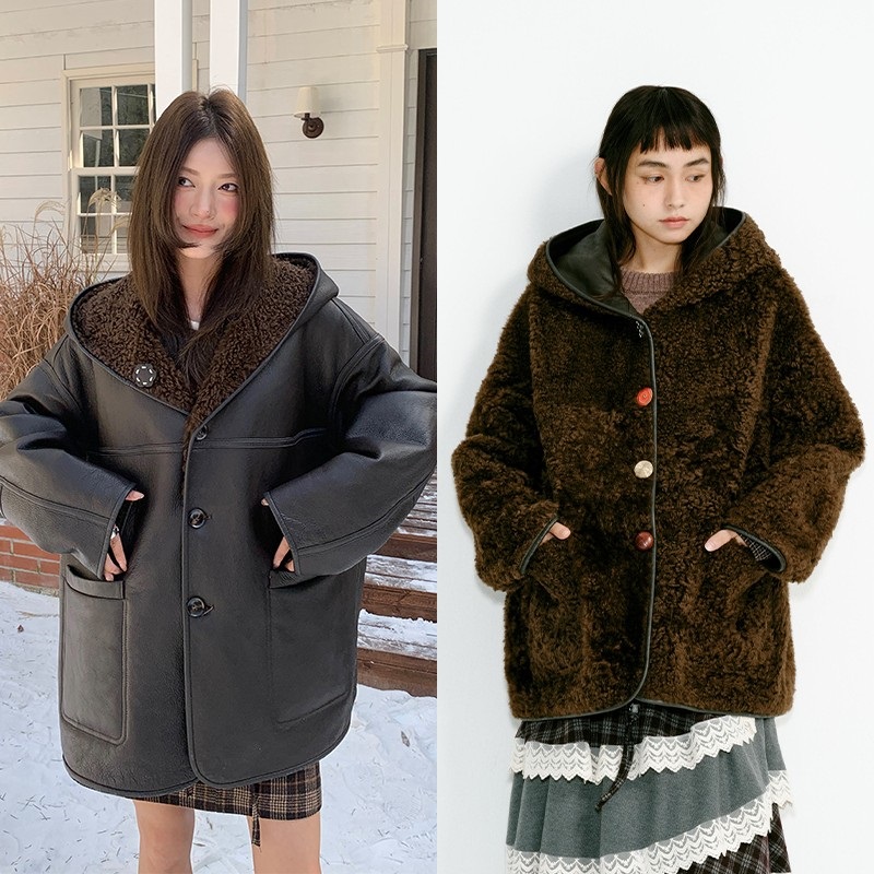 现货两面穿皮毛一体短外套女款