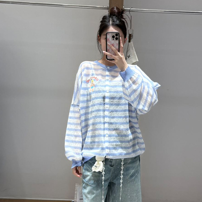 cheeri upi设计师新款25秋季黄白条纹刺绣开衫