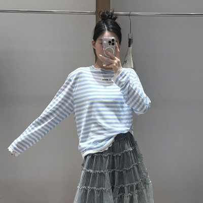 FIZZFLY | 25设计师品牌新款 25秋季条纹拼接蕾丝T恤